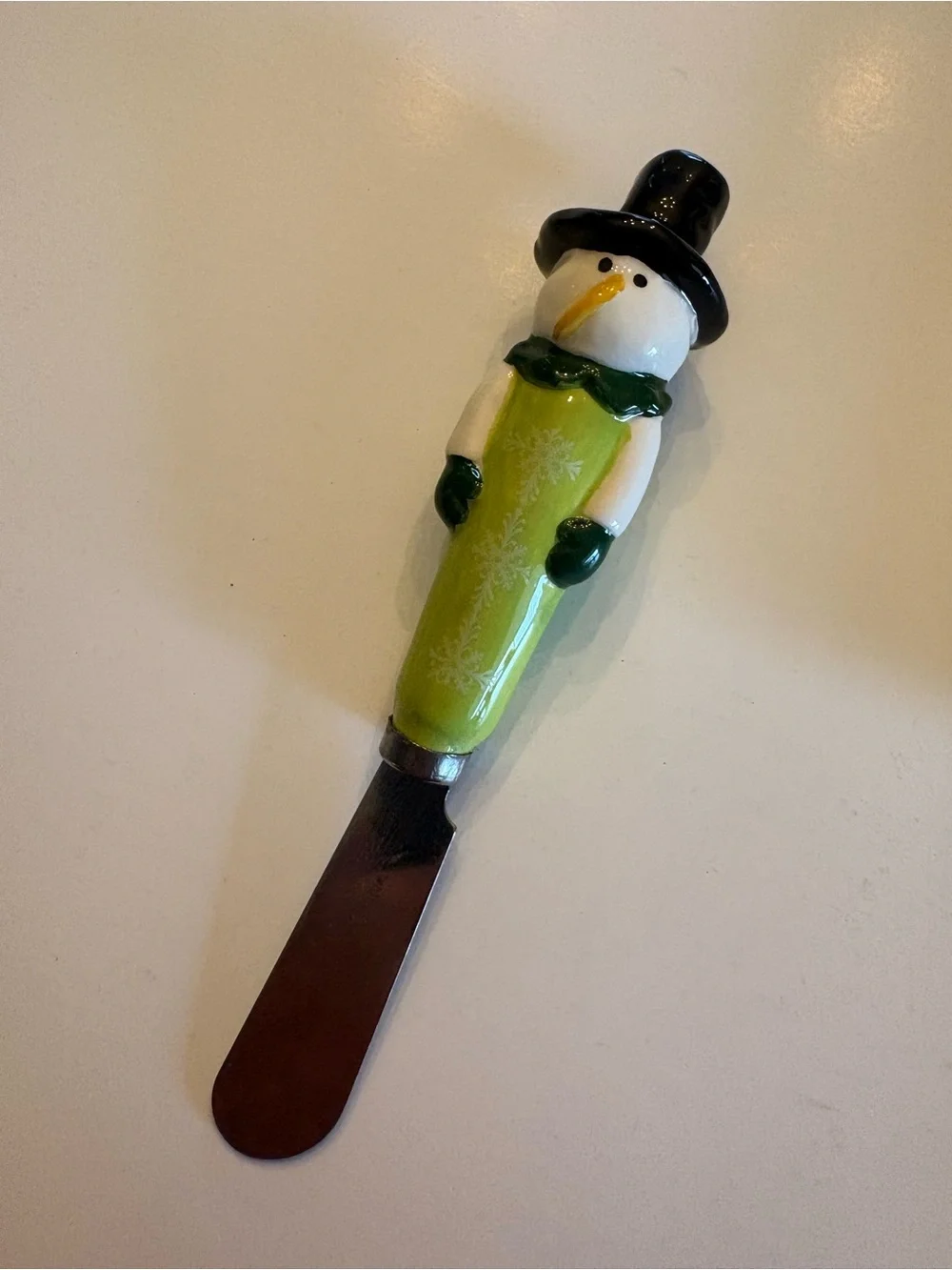 Lime Snowman Cheese Spreader with Ceramic Tray